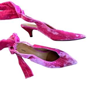 Hot Pink Velour Kitten Heels Ganni